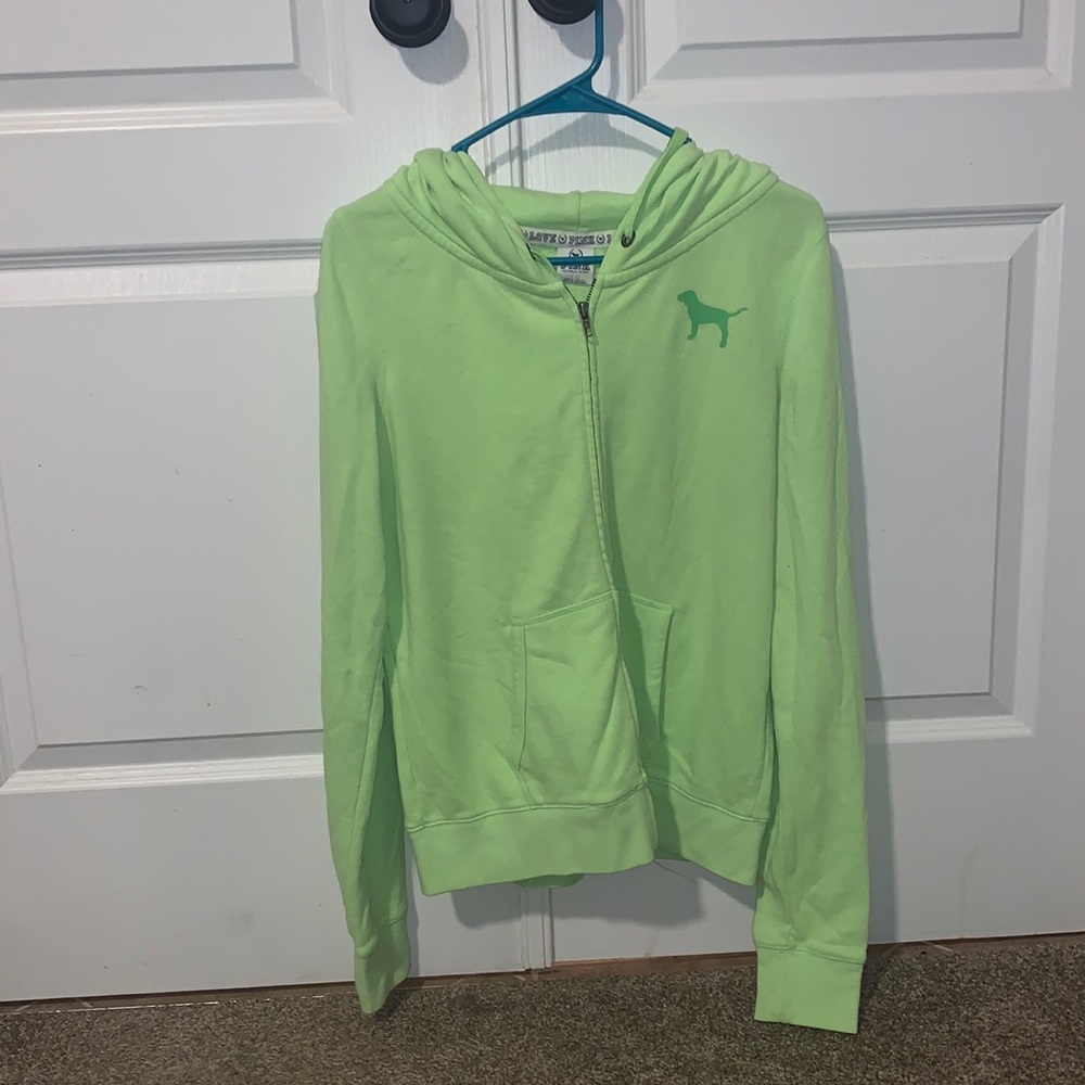 VS Pink neon yellow/green zip up logo hoodie